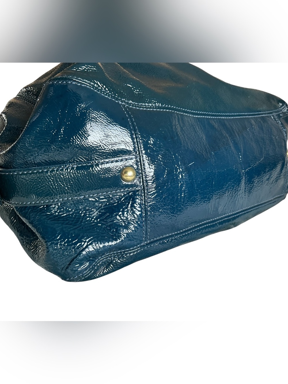 Coach Maggie Teal Blue Patent Leather Pleated Hobo Shoulder Bag 13900 - Picture 10 of 16